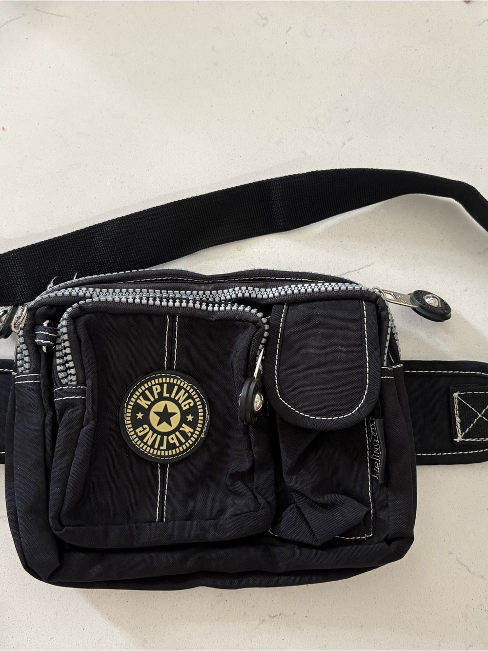 Kipling Black Fanny  Pack with Gold Logo